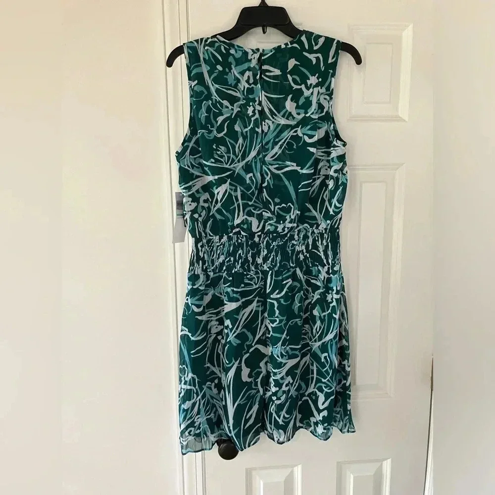 NWT London Times Sleeveless Smocked Hip Yoke Mini Dress in Green/Aqua 8 - Picture 7 of 14